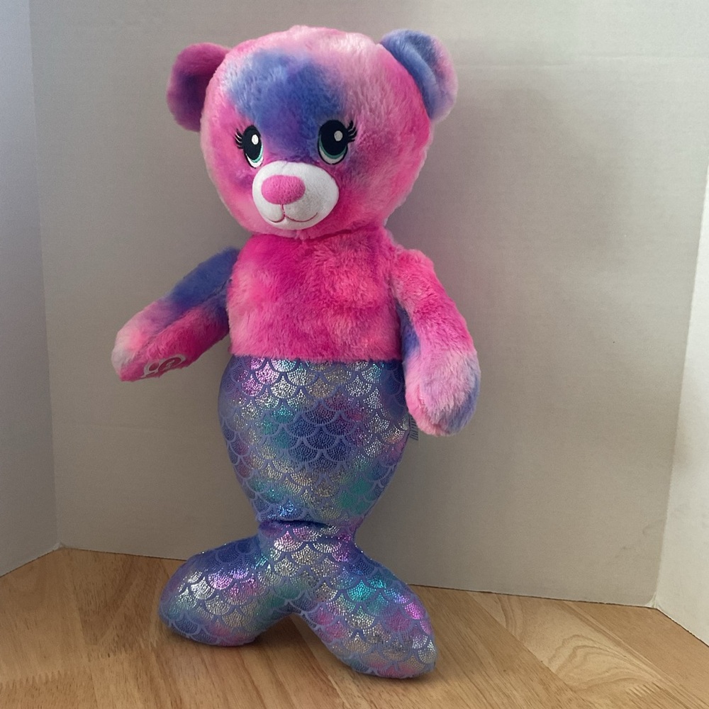 16" Build a Bear Workshop Mermaid Bear Pink Tie Dye Plush Stuffed Shiny Merbear